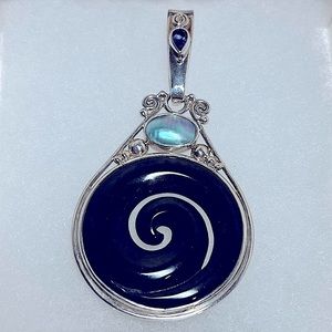 Sajen Balinese Rainbow Obsidian Swirl Sterling Silver Pendant